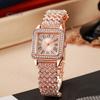 Alloy Case Women Watch Women's Square Crystal High Accuracy Quartz Movement Rhinestone Paved Dial Scratch-Resistant Sparkling Mineral Glass