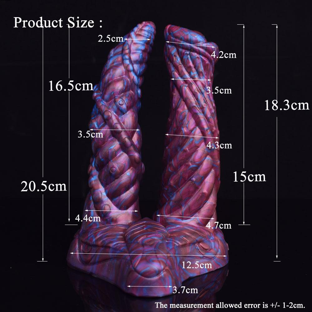 Weiblicher Doppeldildo, Vagina und Anus, gefüllt mit speziell geformten Hörnern, Masturbationsgerät, Sexspielzeug für Erwachsene, gleichzeitig