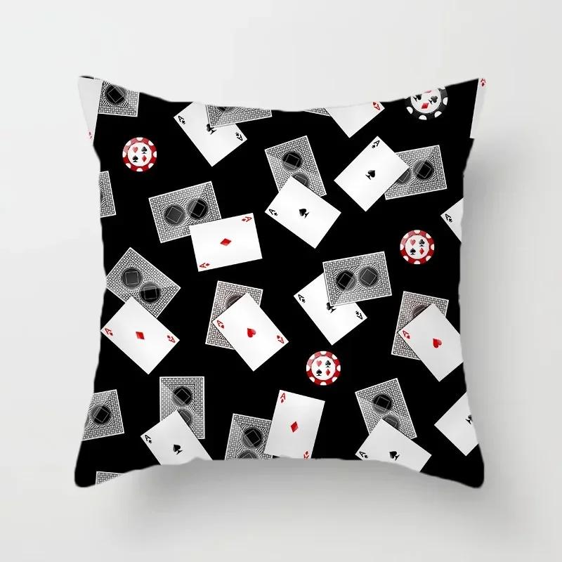 Luxury Home Decoration Pillowcase Props Hearts Square Black Heart Poker Pattern Office Sofa Car Cushion Cover