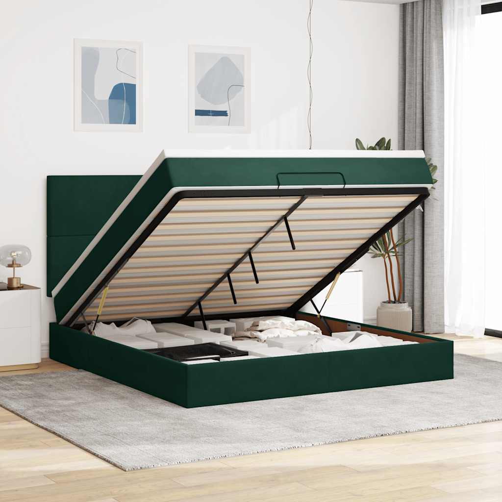 Ottoman Bed with Mattress Dark Green 160x200 Cm Velvet