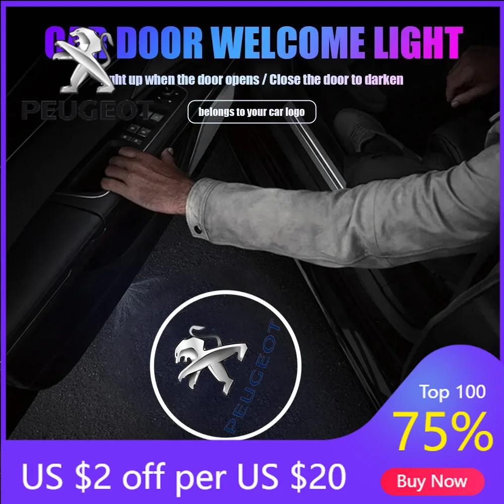 

2026 Hot Car Sticker 2pcs HD Car Emblem Projector Lamp Car Door Wireless Welcome Light For Peugeot 206 307 308 3008 207 208 407