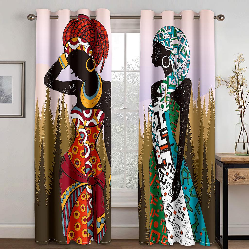Moderne minimalistische afrikanische Frauen abstrakte Kunst Sonnenschutzvorhänge 2 Paneele Wohnzimmer Schlafzimmer Balkon Küche Dekorative Vorhänge