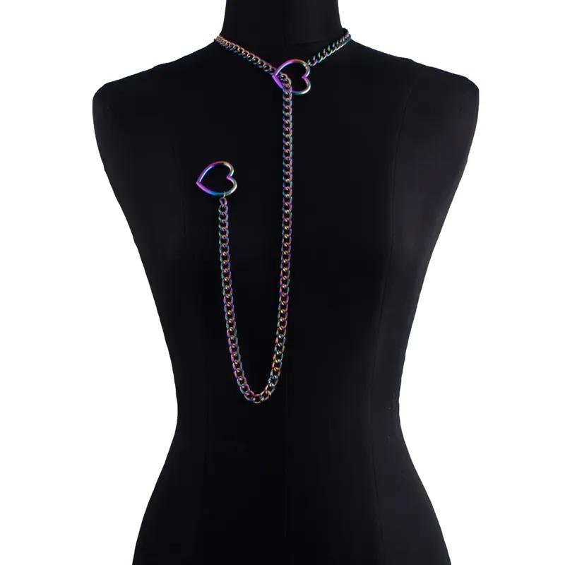Heart Slip Chain Necklace For Women Punk Rock Love Chain Choker Necklace Gifts Adjustable Goth Jewelry