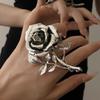 Exaggerated Metal Large Rose Flower Open Rings for Women Vintage Copper Color Double Finger Ring Party Zircon Gifts 2024 New