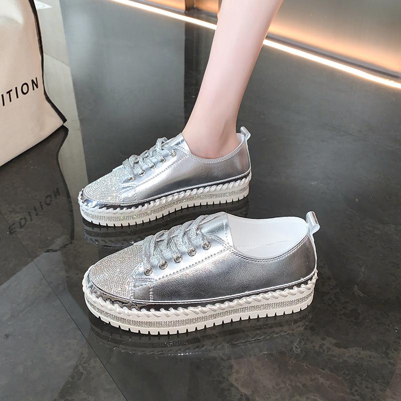 Fashion Luxury Silver Women's Shoes Women's Flat Shoes Designer Thick Sole Women's Sneakers Anti-Slip Casual Sneakers