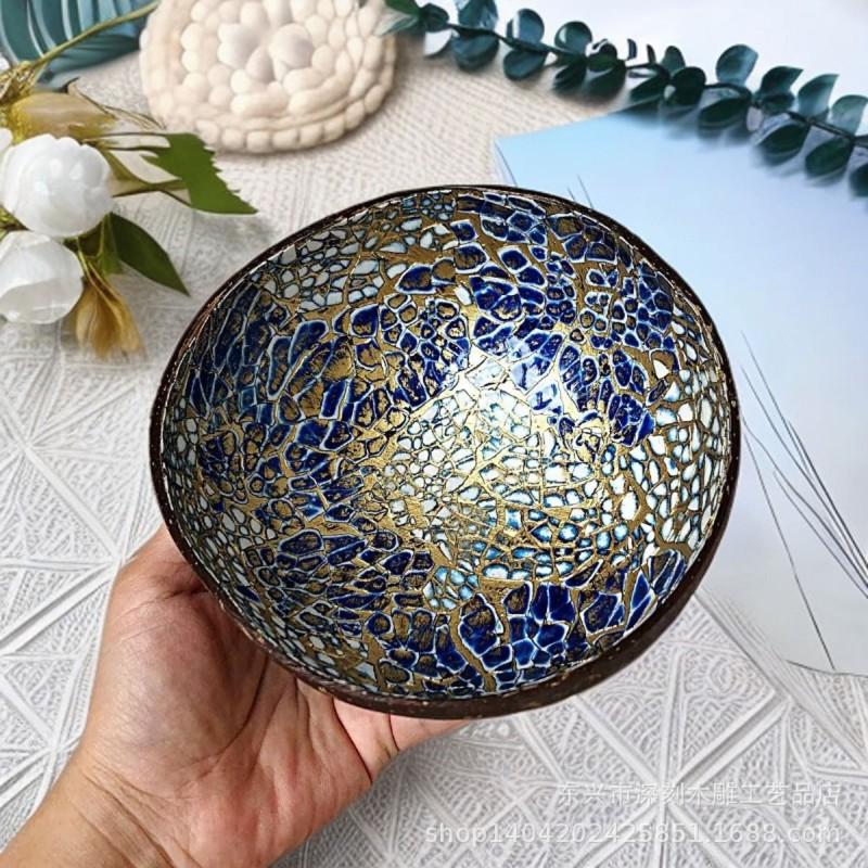 Vietnamese Coconut Shell Bowl Decorative Serving Dish Snacks Nuts Candy Home Decor Storage