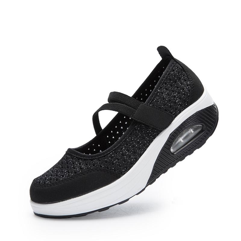 Women's Breathable Nurse Shoes Air Cushion Mesh Wedge Walking Shoes Hook & Loop Non-slip Lightweight Casual Footwear Thick Soled