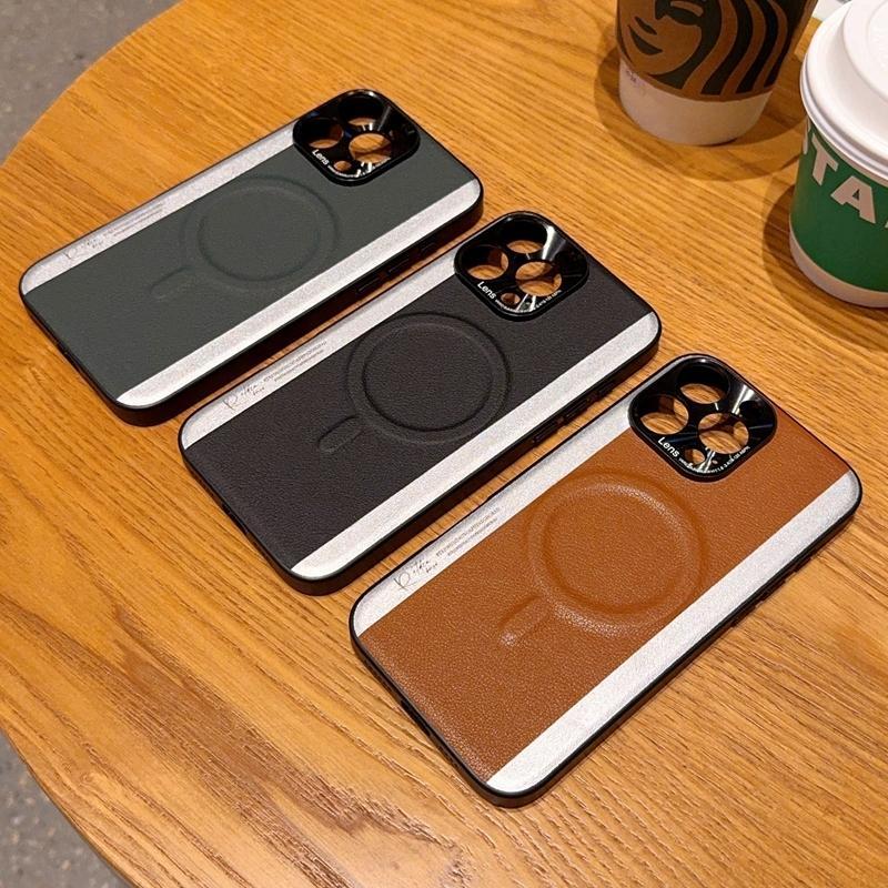 Hit Color Leather Strong Magnetic Case For iPhone 14 15 16 Pro Max Plus Coque Business Metal Camera Protection Shockproof Cover