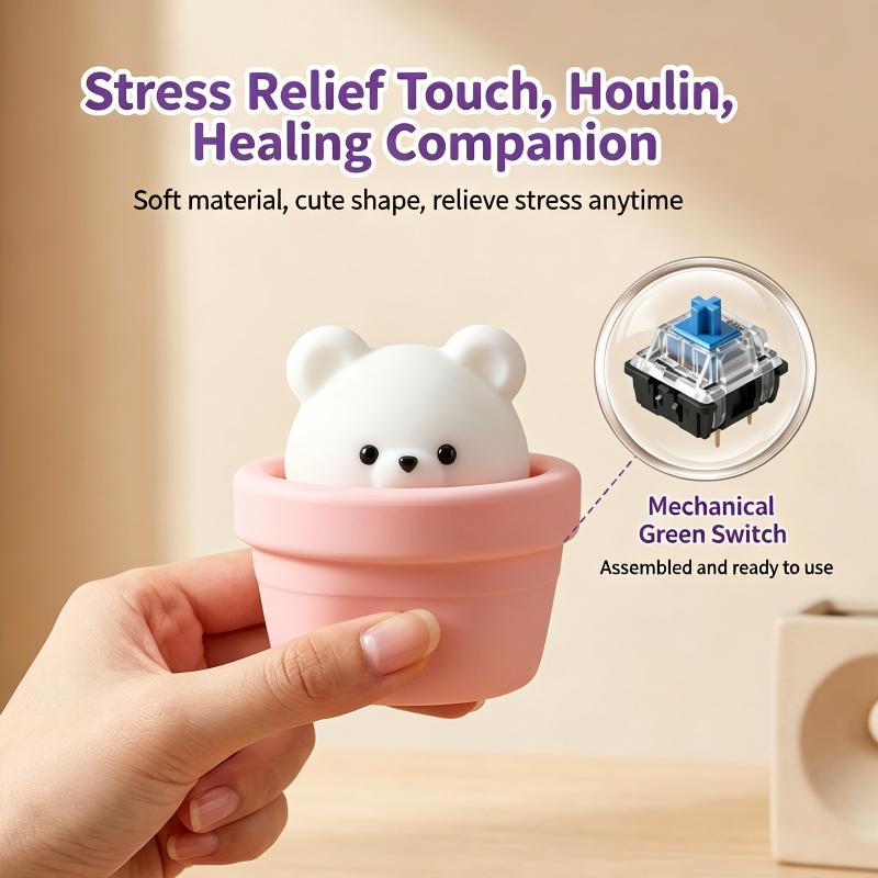 Silent Finger Button Fidget Clicker Keychain Soft Slow Rebound Anti-Stress Mini Toy for ADHD People Daily Relaxation