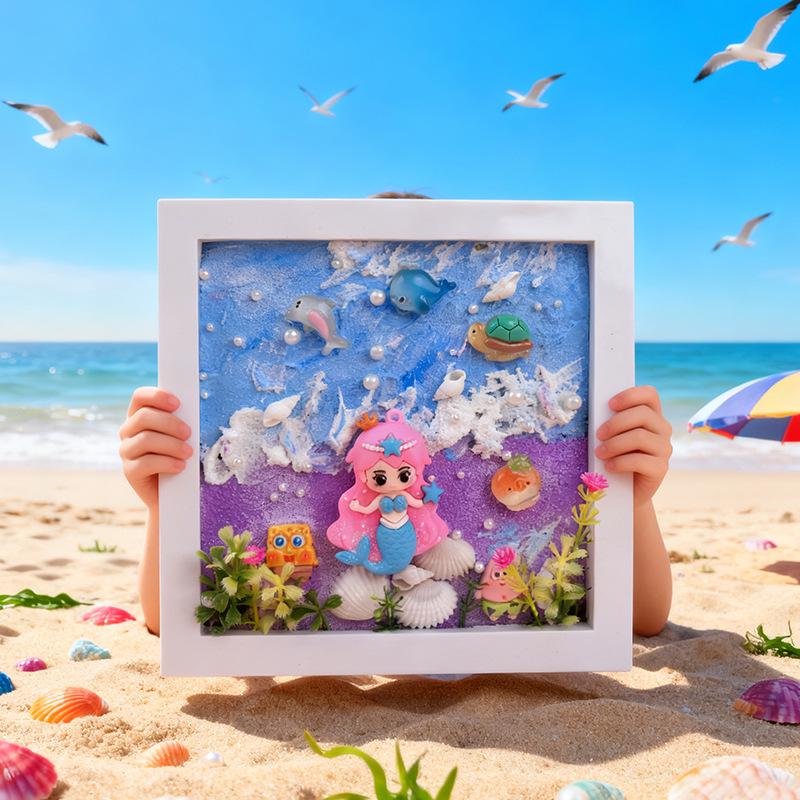 Natural Conch Seashell Beach Photo Frame: Hand-Painted DIY Decorative Texture Painting Kit for Kids