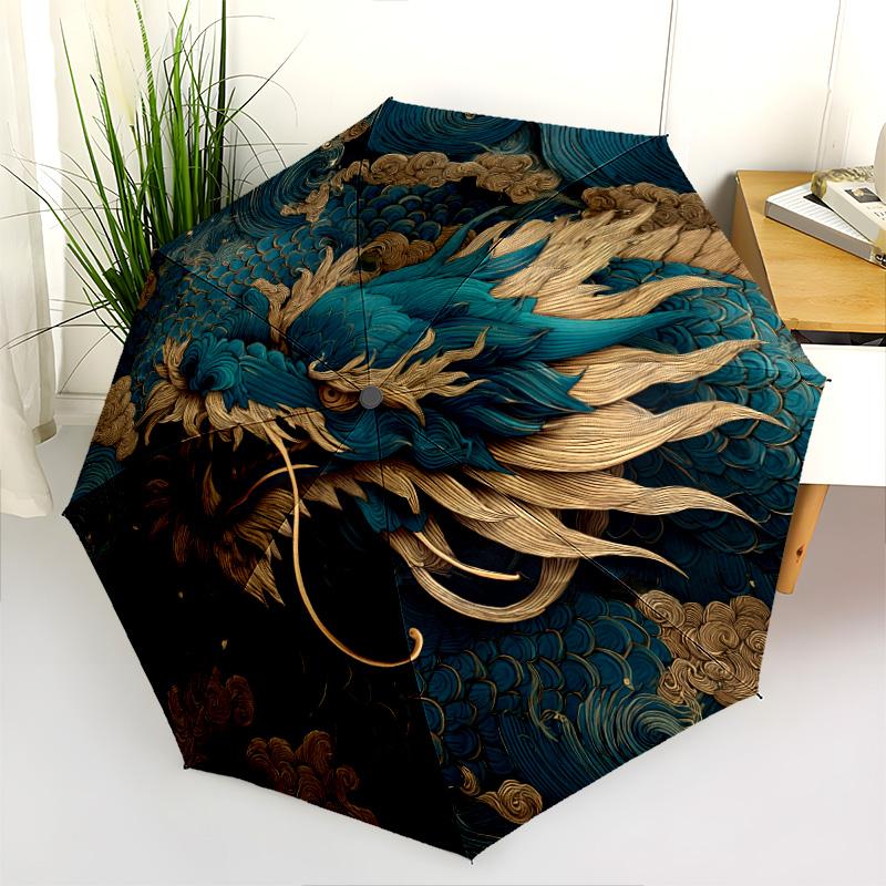 Dragon pattern, automatic folding umbrella, portable and foldable design, 8 ribs, a Christmas or birthday gift.