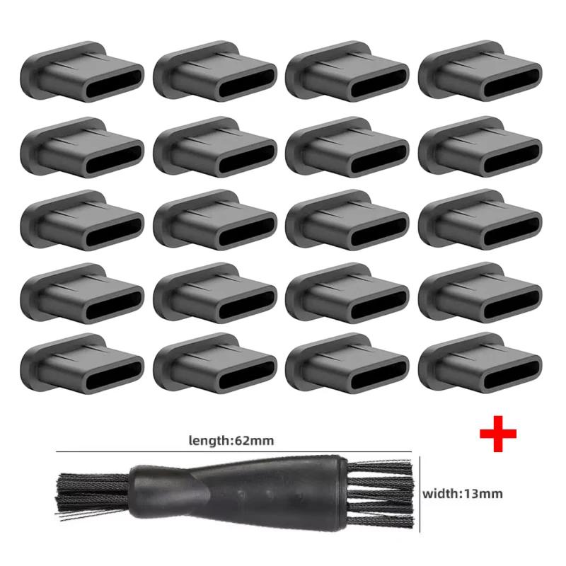 Silicone Type-C Anti-Dust Port Plug & Protector with Cleaning Brush Compatible with iPhone Samsung Xiaomi Huawei Phone Accessory