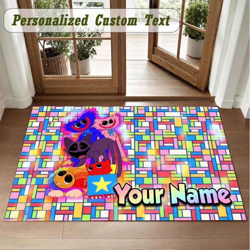 Crystal Velvet Square Rug Custom NamePoppy Playtime Pattern Non Slip Home Floor Decor Rug