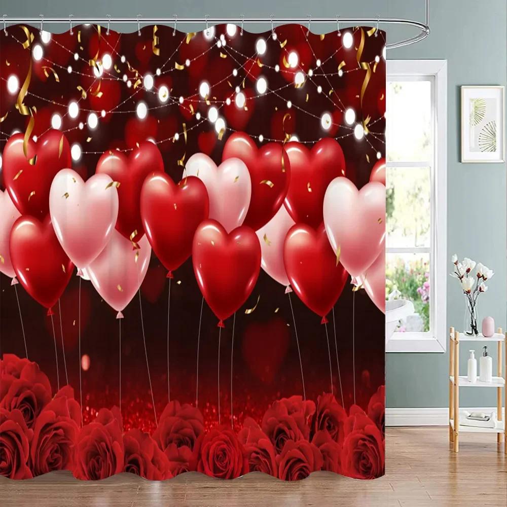 Valentine's Day Decoration Shower Curtain Holiday Gift Party Background Decoration Fabric Washable Shower Curtain Bathroom Decor