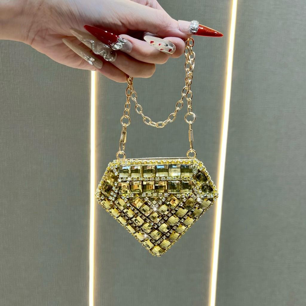 Borsa a Catena Geometrica Mini da Donna alla Moda con Diamanti Scintillanti per l'Uso Quotidiano