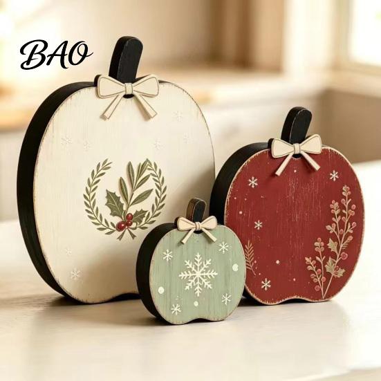 Christmas Farmhouse Mantel Accents 3Pcs/Set Wooden Ornaments, Rustic Gingerbread Man Tree Tiered Tray Freestanding Ornaments Decor, Centerpieces