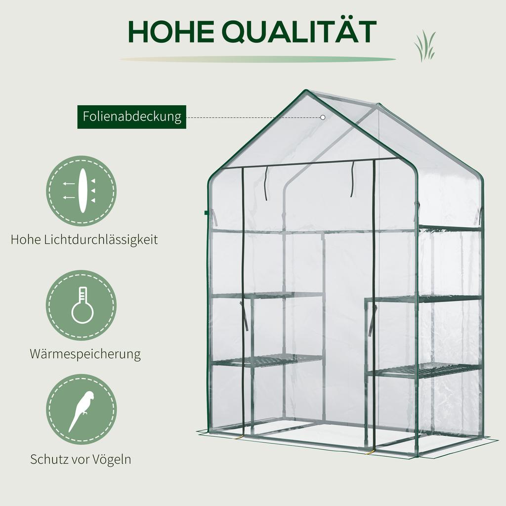 Foil Greenhouse Walk-In Garden House Tomato Greenhouse Hothouse Cold Frame with 6 Shelves Transparent Steel PVC Plastic 142 X 73 X 195 Cm