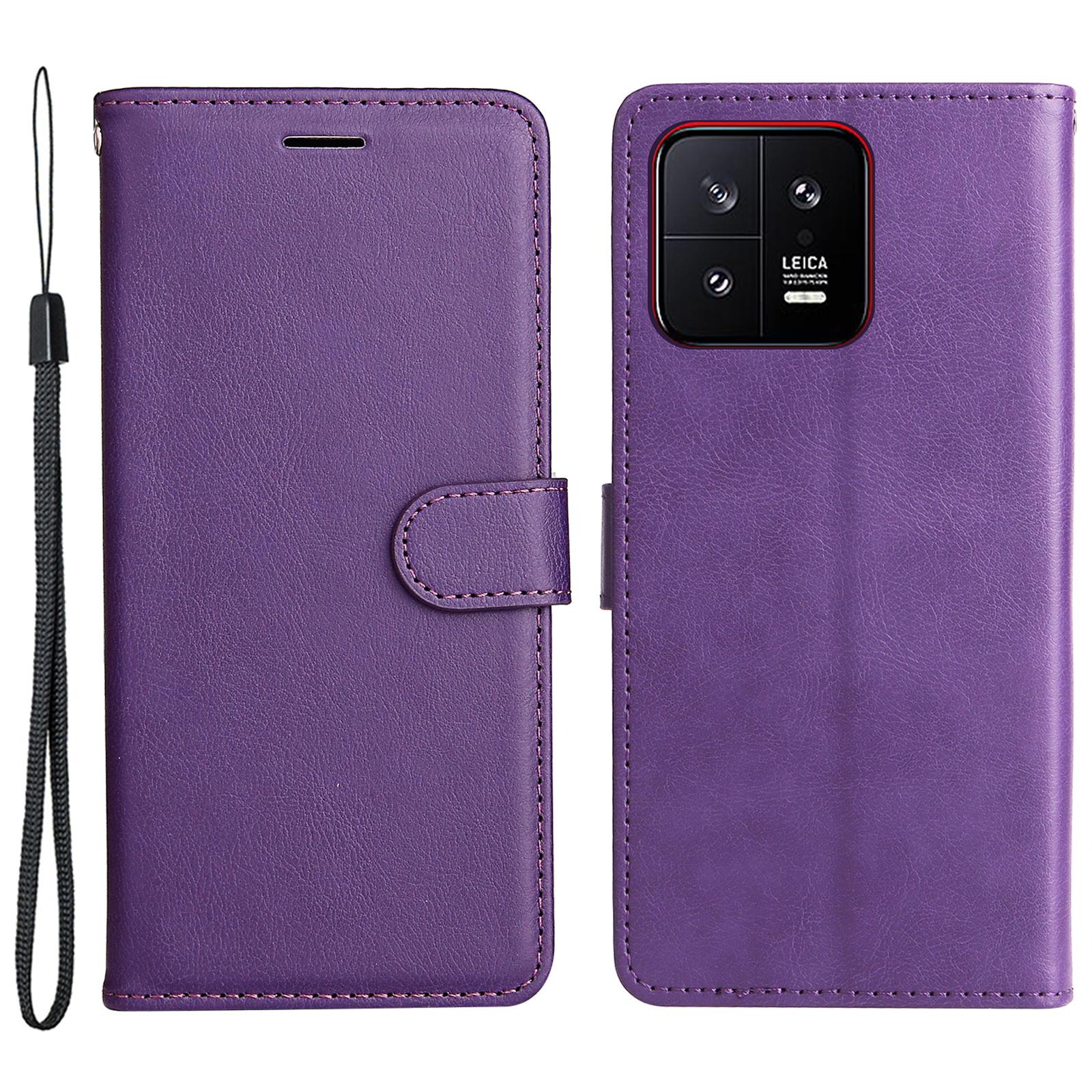 

KT Leather Series-2 for Xiaomi 13 5G Solid Color Phone Stand Case PU Leather Wallet Cover with Strap Purple