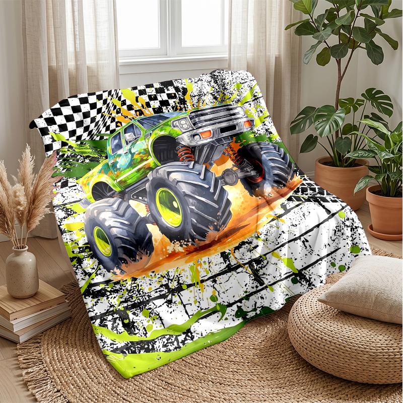 Racing Monster Truck Art Theme Blanket Lightweight Warm Flannel Blanket Decorative Throw Blanket for Home Decoration