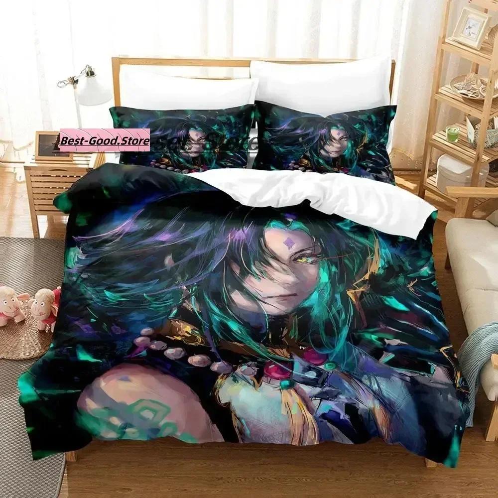 Game Genshin Impact Xiao Genshin Impact Bedding Set Duvet Cover Sheet Printed Pillowcase Full Queen King Size Comforter Bedroom