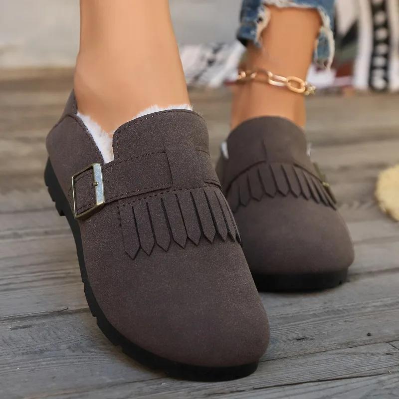 Fashion Women Flats Fringe Loafers Short Plush Warm Shoes Winter Brand New Sneakers 2025 Trend Casual Sport Snow Boots Mujer Zapatos