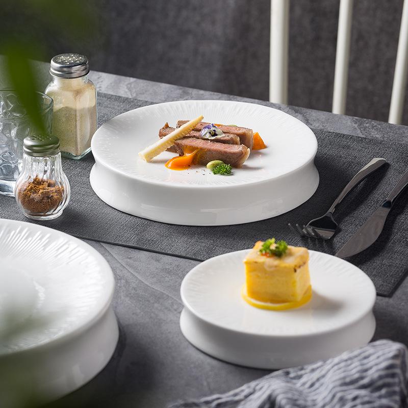 Nordic Creative Tall Flat Plate White Porcelain Vegetable Plate High-End Restaurant Hotel Artistic Conception Plate Commercial Irregular Plate