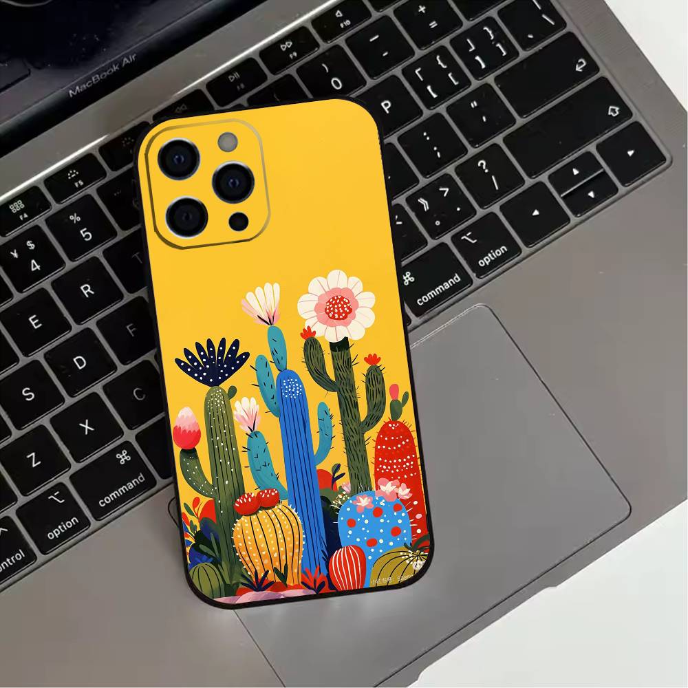 

Desert Cactus Phone Case For iPhone 17,16,15,14,13,12,11 Plus,Pro Max,XS,Soft Silicone Black Cover iPhone13PRO