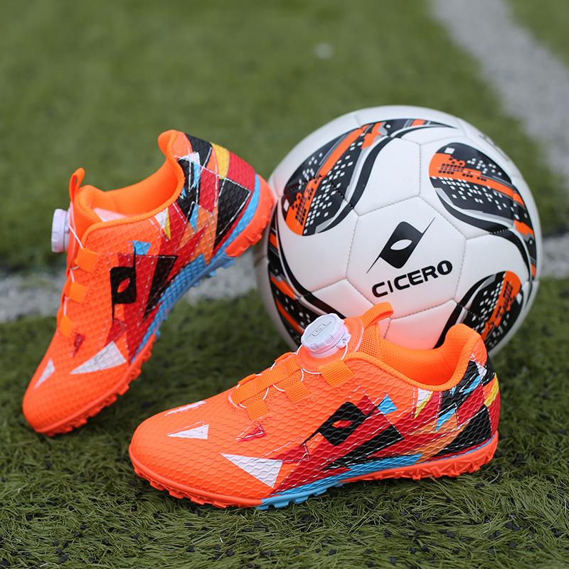 Rotary buckle football shoes breathable non-slip TF broken nails children and adolescents lawn flat game training shoes