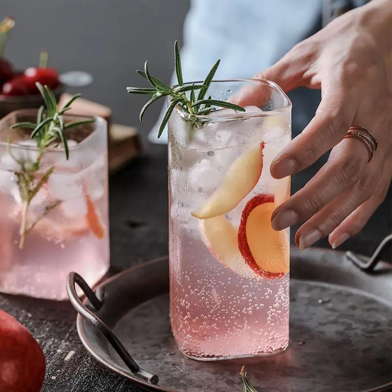 1KS Kreativní tenké sklenice Highball Čtvercové sklo Průhledné Sklo na studené nápoje Velkoobjemové Sklenice na ledovou kávu Mléčný čaj Červené víno Pivo