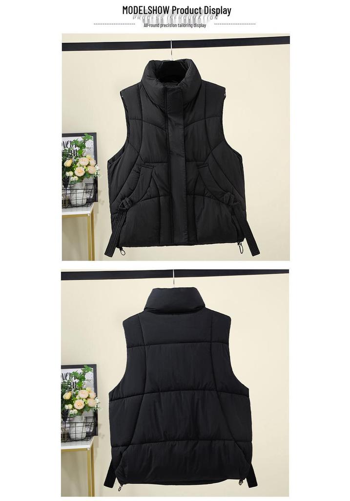 Women's Cotton Vest: European American Style, Autumn/Winter 2025, Sleeveless, Thickened, Warm, Casual Loose Fit, Solid Color Outerwear