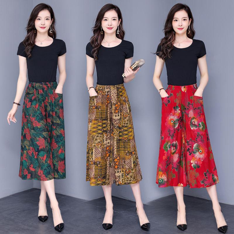 Pantaloni Gonna Floreali da Donna In Estate Pantaloni Sottili e a Gamba Larga Pantaloni Ampi e a Vita Alta Cotone e Seta Pantaloni Corti Pantaloni a Gamba Larga