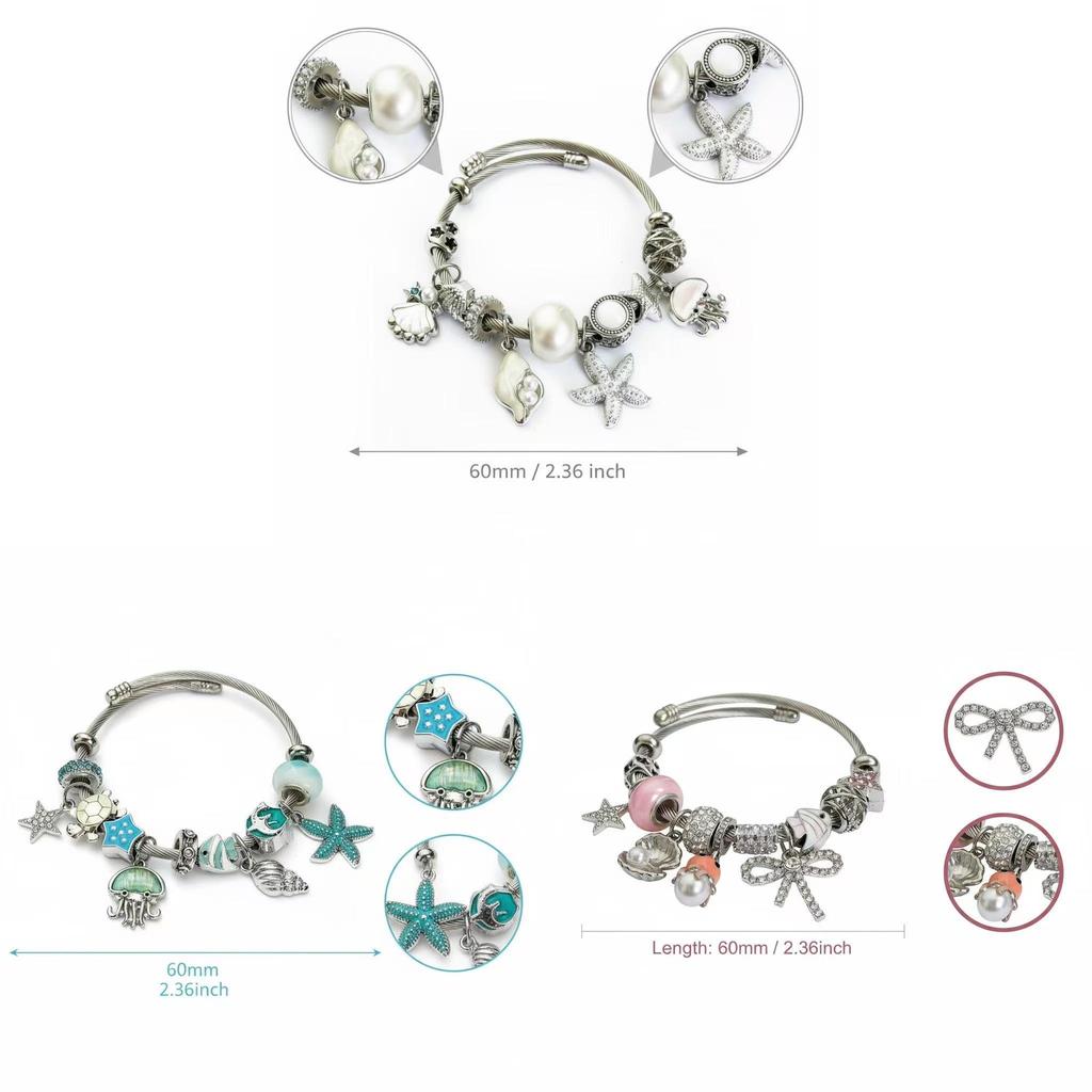 Ocean Theme Stainless Steel Beaded Bracelet With Starfish Sea Creatures For Women Summer Jewelry