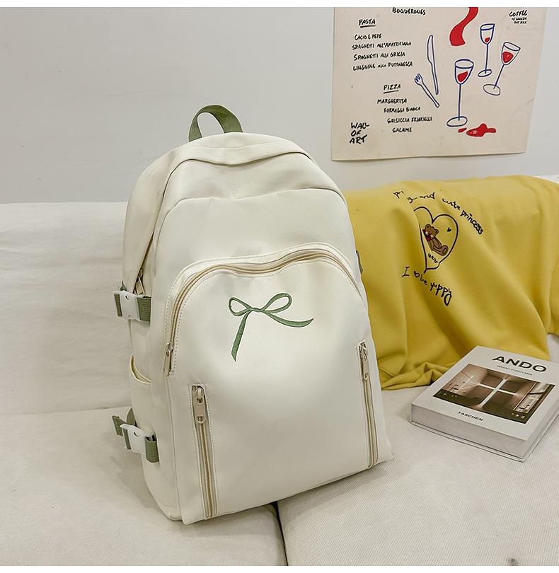 School Bag Solid Color Cute Bow Backpack New High Value Junior High School Student School Bag Commuting Travel Versatile Backpack
