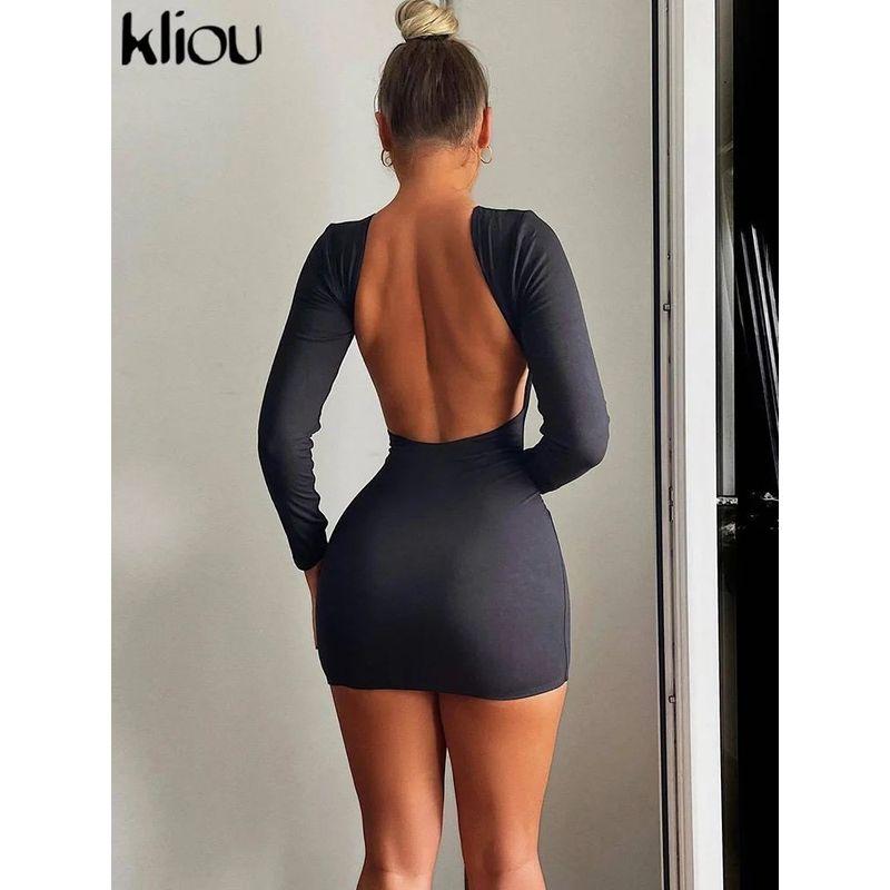 

Long Sleeved Backpack Hip Revealing Dress Long Sleeves Open Back Package Hip Dress black S(S)