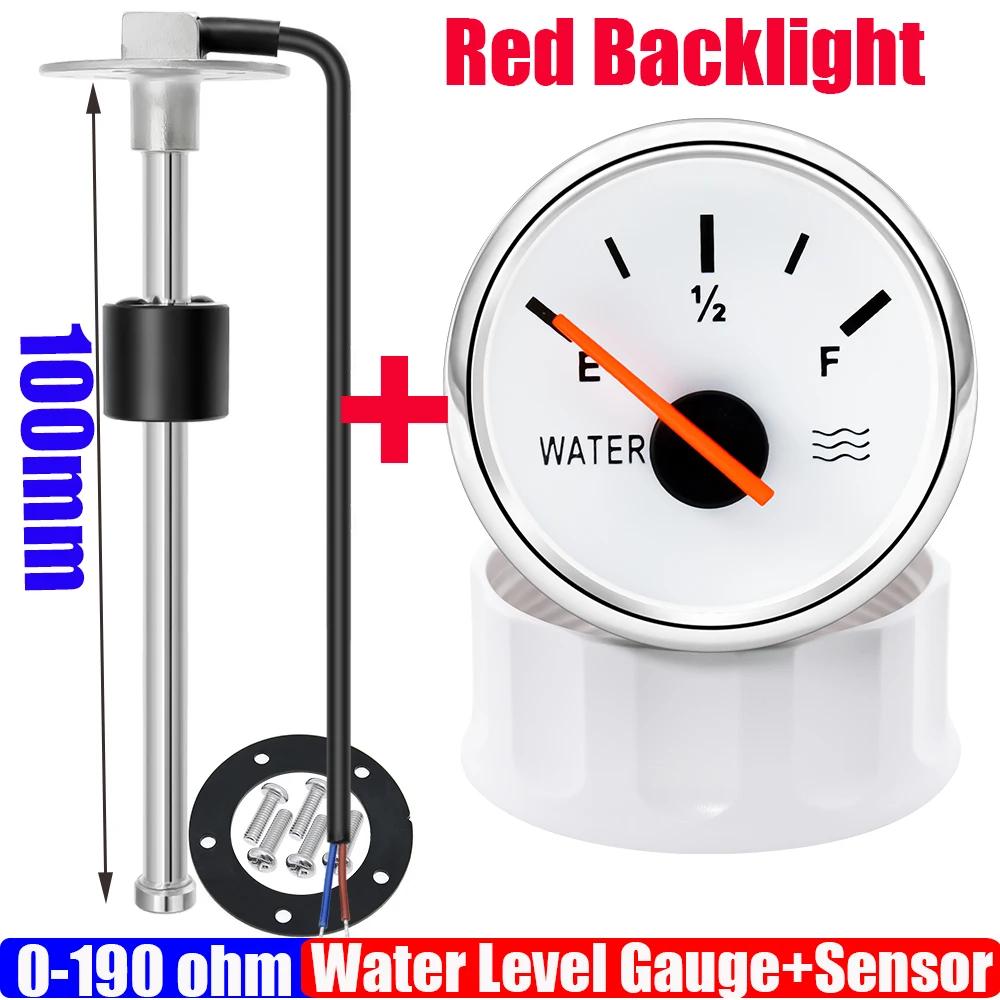 0-190Ohm Water Float Sensor+Water Level Gauge Red Color LED 52mm Water Tank Meter Indicator For Marine Car Camper Yacht Custom