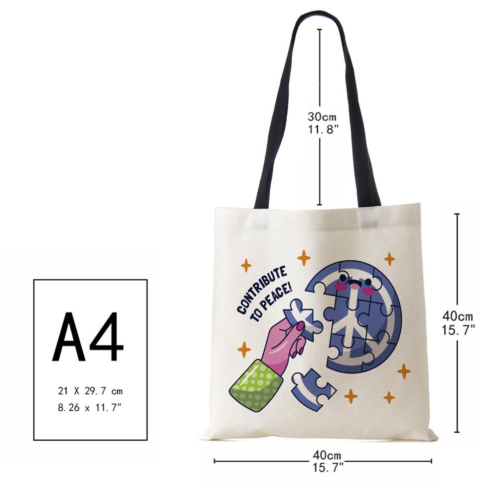 Barış toprak baskı alışveriş çantaları katlanır yeniden kullanılabilir özelleştirme Tote omuzdan askili çanta çevre dostu kanvas çanta kadınlar için bayan 2022