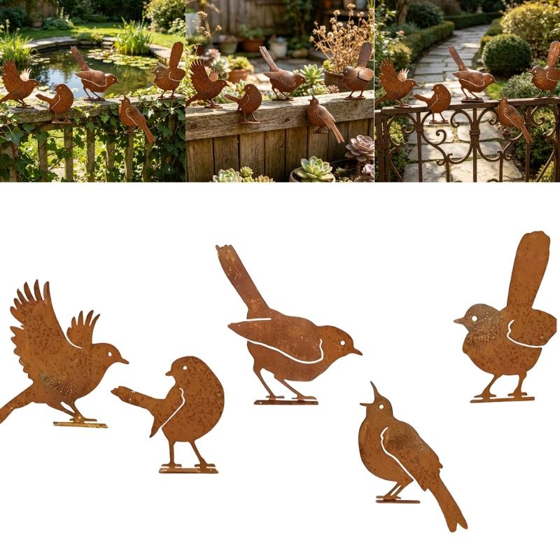 Pack Of 5 Iron Bird Garden Decorations With Weatherproof Design For Outdoor Use Decorative Backyard Ornament