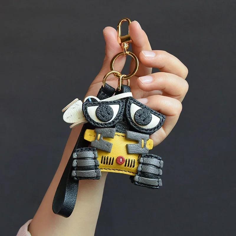 Handmade Leather Cute Robot Bag Charm KeyChain KeyRing Christmas Birhtday gifts