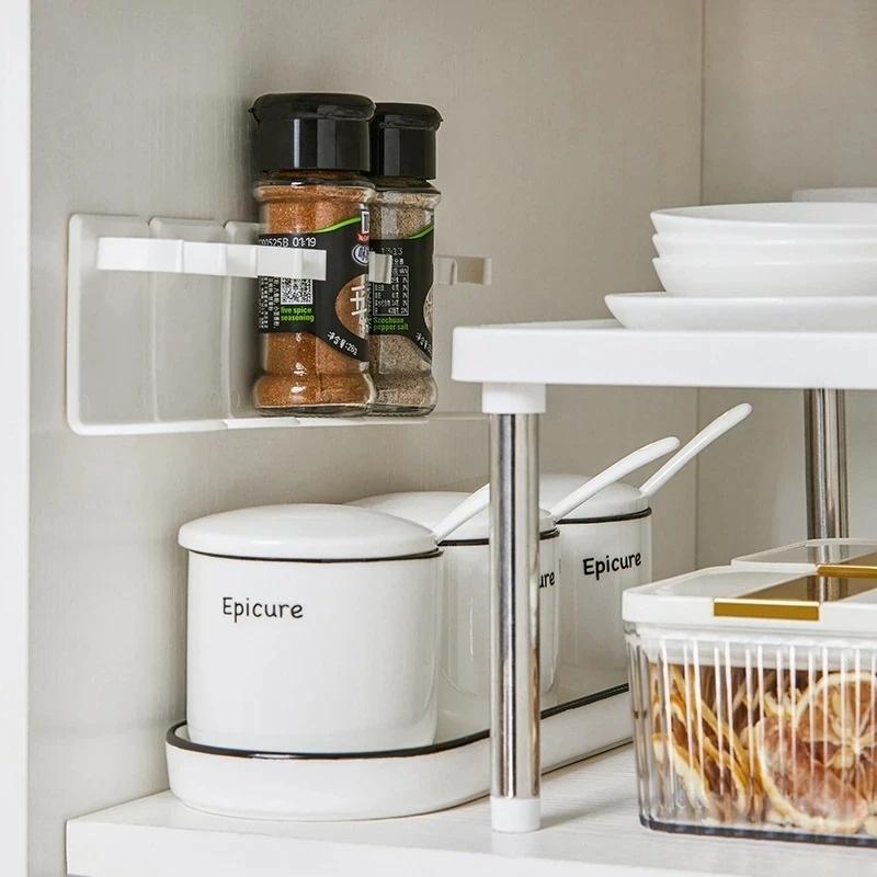 2 Pieces Wall Mounted Spice Jar Holder Adjustable Spice Rack Organizer for Improve Your Kitchen Efficiency