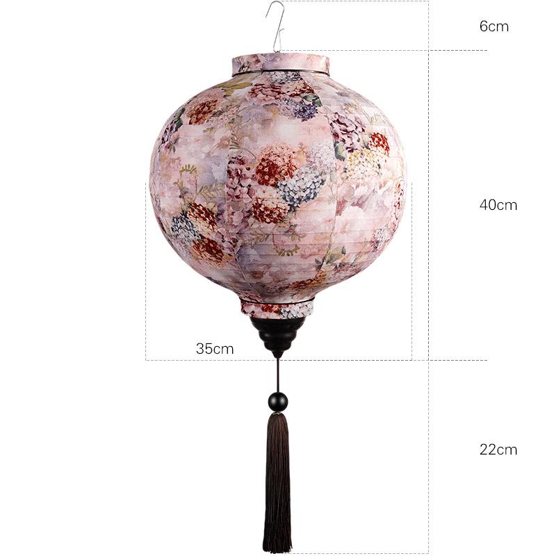 12/14inch Traditional Chinese Style Flower Printing Silk Lantern Outdoor Spring Festival Decor Vietnam Mid-autumn Round Lantern