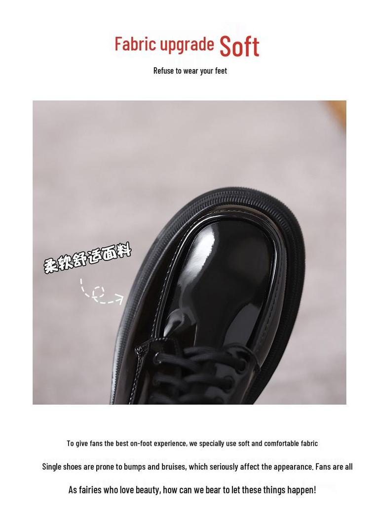 Women's Black Matte Lace-Up Shoes with Thick Soles, Height-Enhancing, British Style, New for Spring and Autumn 2024.