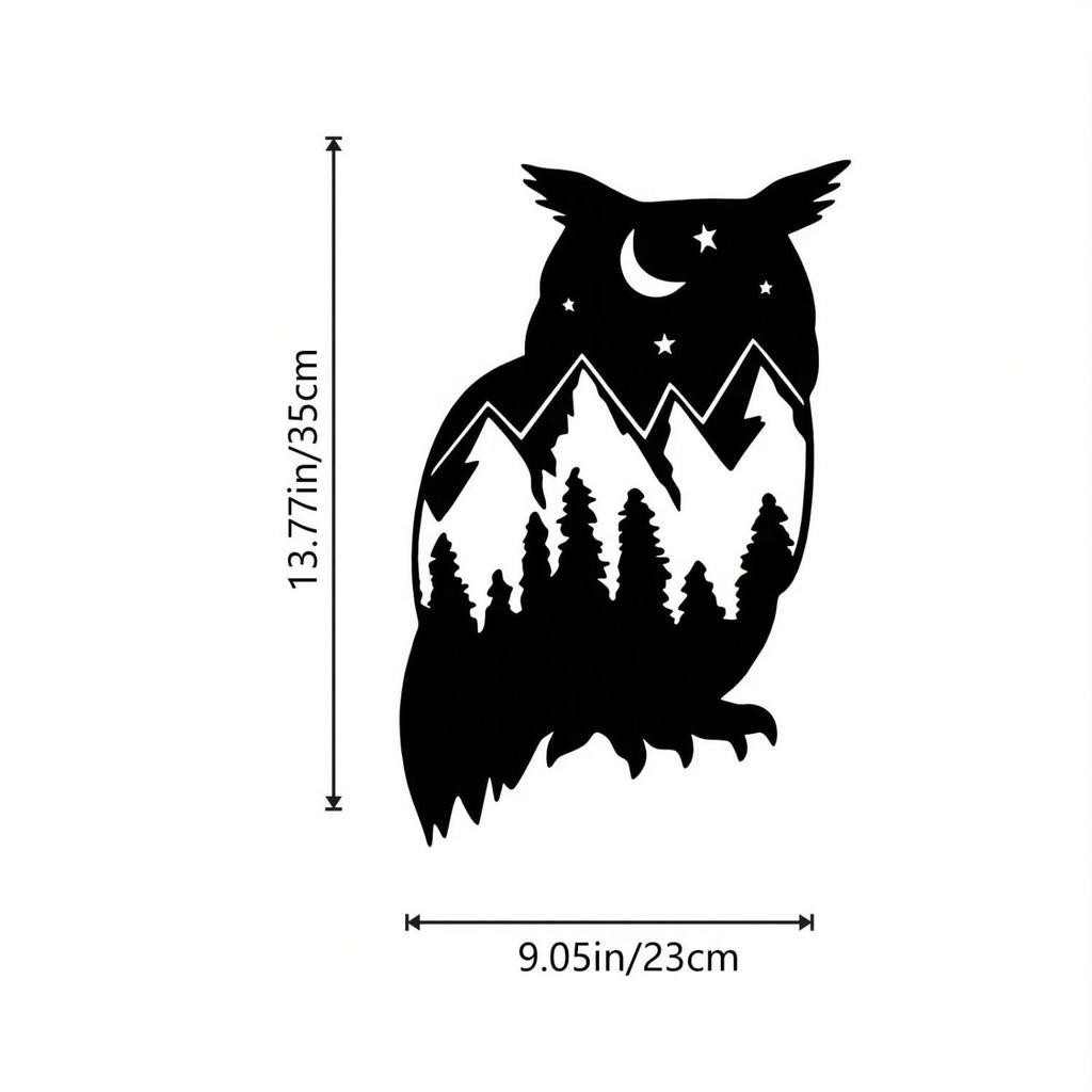 Wrought Iron Black Owl Wall Art Decor Metal Bird Sculpture for Home Living Room Bedroom Garden Outdoor Hanging Ornament
