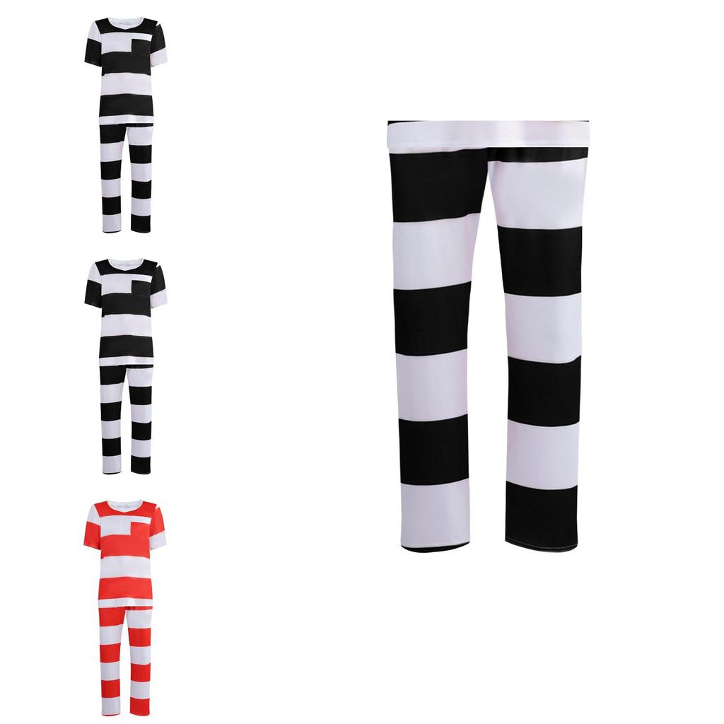 Halloween Prisoner Costume For Adults With Polyester Striped Jail Uniform For Cosplay And Stage Performances