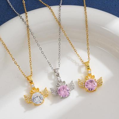 Titanium Steel Crown Wings Full Diamond Necklace for Women - Elegant and Versatile Clavicle Accessory.