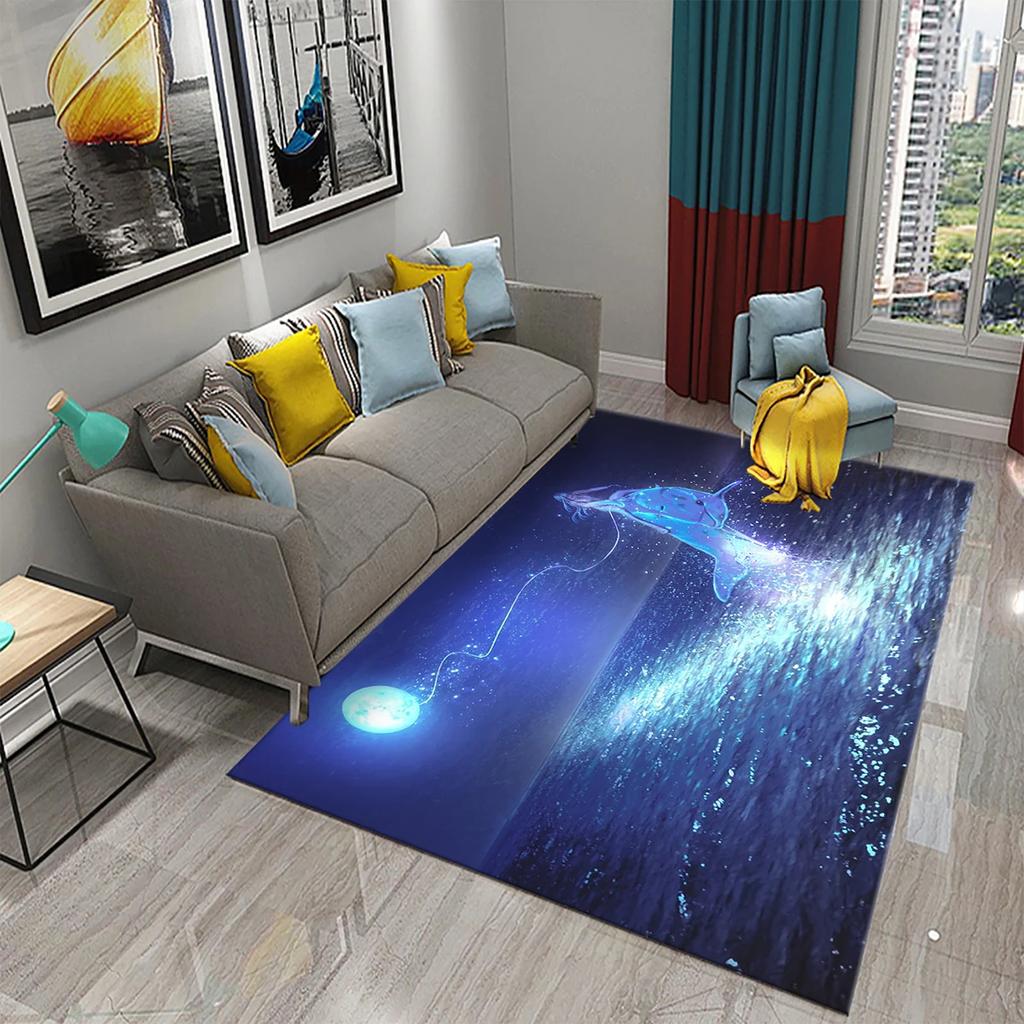 3D Fantasy Dolphin Carpet for Living Room Bedroom Kids Rug Dolphin Series Carpet Hallway Floor Mat Bathroom Kitchen Non-slip Rug