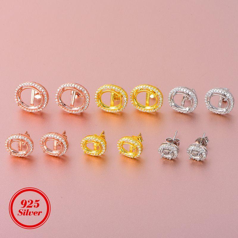 

925 Silver Luxury Oval Empty Holder Inset Drop Earrings Silver Oval 3 * 5MM