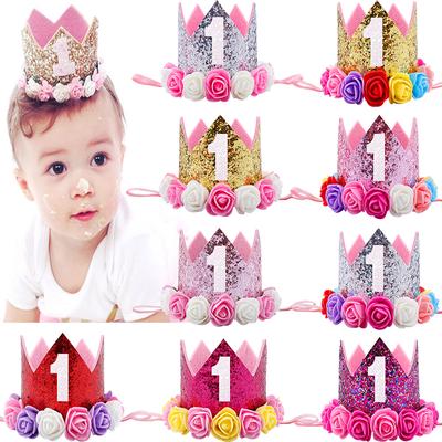 Performance Number Baby 1 Piece Headband Birthday Photo Child Headwear Crown Party Crown Birthday Hat Hair Band Flower  Handmade