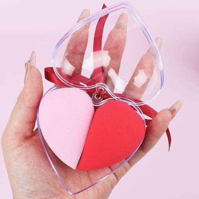 ZOREYA - Set of 2: Heart Makeup Blender Beauty Sponge with Case 2 Pcs - With Case - Pink & Red