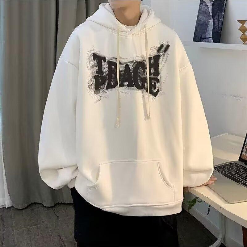 

Мужской свитер с капюшоном, повседневный свободный модный топ с буквенным принтом, универсальное пальто 4XL белый