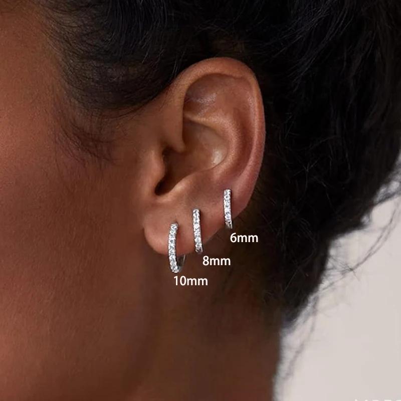 3PCS 6/8/10mm Round Circle Stainless Steel Zircon Huggie Hoop Earrings Set for Women Tiny Unisex Rock Earring Piercing Jewelry